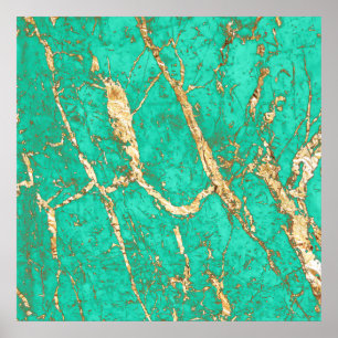 Poster Motif chic de marbre de turquoise d'or