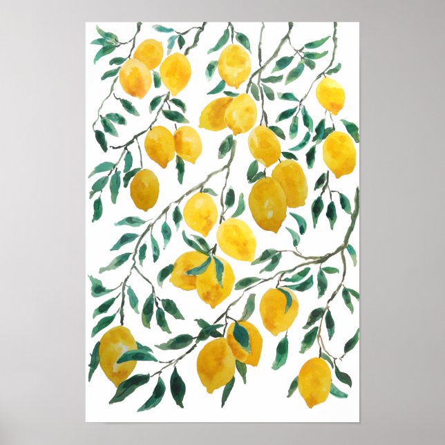 Poster motif citron jaune aquarelle (Devant)