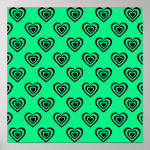 Poster Motif Coeur Hypnotique Retro Mint Green