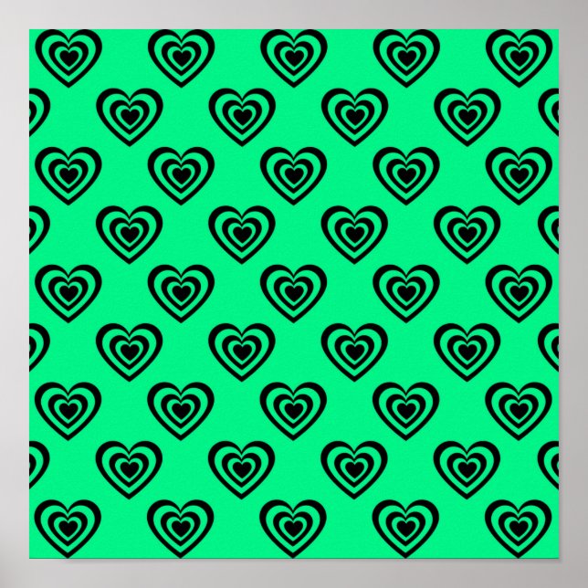 Poster Motif Coeur Hypnotique Retro Mint Green (Devant)