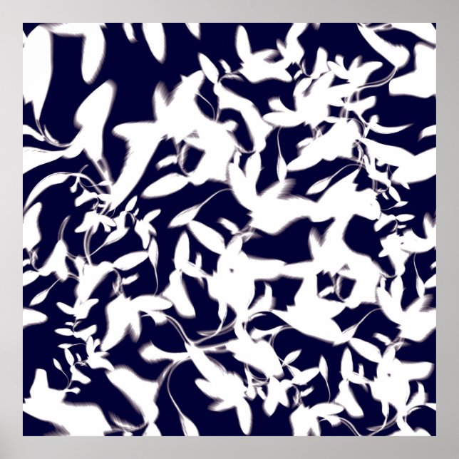 Poster Motif couleur marine et blanc réalisé avec plante (Devant)