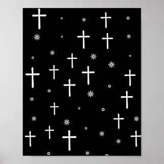 Poster Motif Croix et étoiles