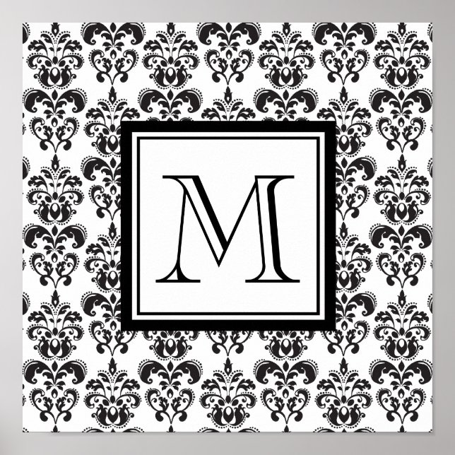 Poster Motif Damas noir 2 avec votre Monogramme (Devant)
