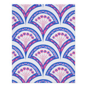 Poster motif damassé floral bleu