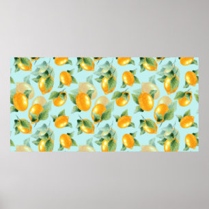 Poster Motif d'aquarelle avec citrons et feuilles. Seamel
