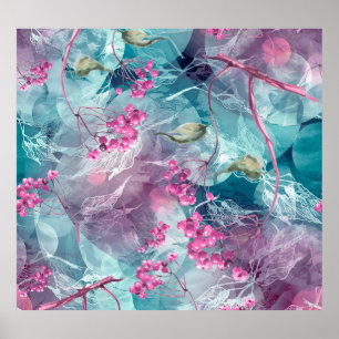 Poster Motif d'aquarelle de la branche de Birch