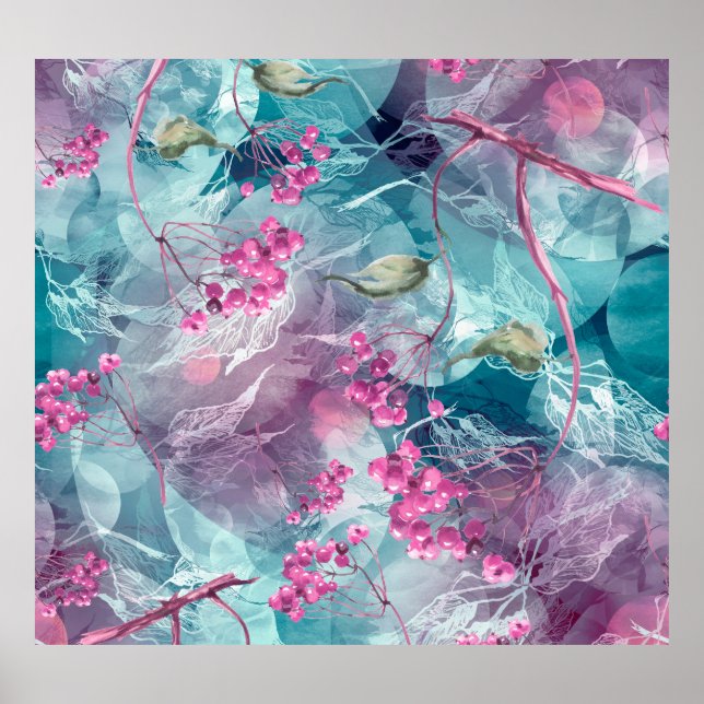 Poster Motif d'aquarelle de la branche de Birch (Devant)