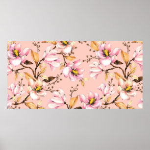 Poster Motif d'aquarelle transparente avec branches de ma