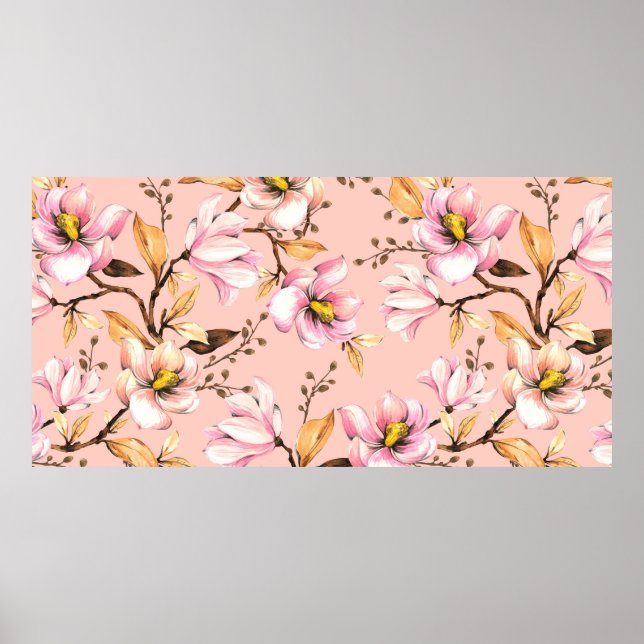 Poster Motif d'aquarelle transparente avec branches de ma (Devant)