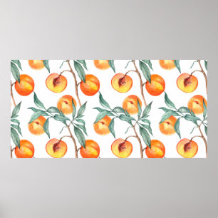 Poster Motif d'aquarelle transparente avec des pêches sur