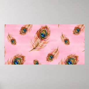 Poster Motif d'aquarelle transparente avec plis de paon d