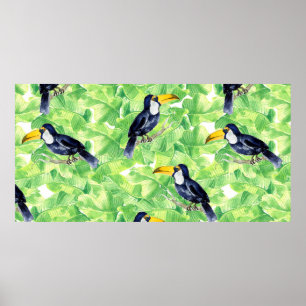 Poster Motif d'aquarelle transparente avec toucan sur l v