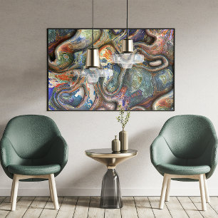 Poster Motif d'art à vagues marbrées rétro-futuriste tend