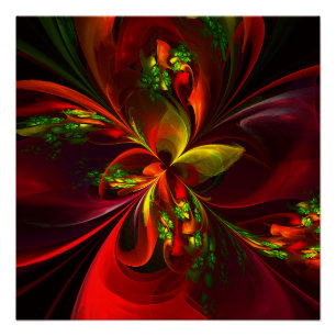 Poster Motif d'art abstrait floral rouge vert moderne #05