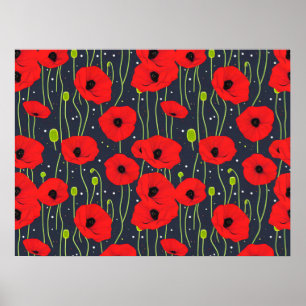 Poster Motif d'art vibrant de coquelicots rouges modernes