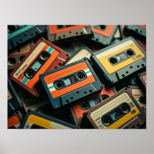 Poster Motif de bande audio vintage avec cassettes rétro
