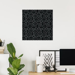 Poster Motif de bloc linéaire noir et blanc - Noir