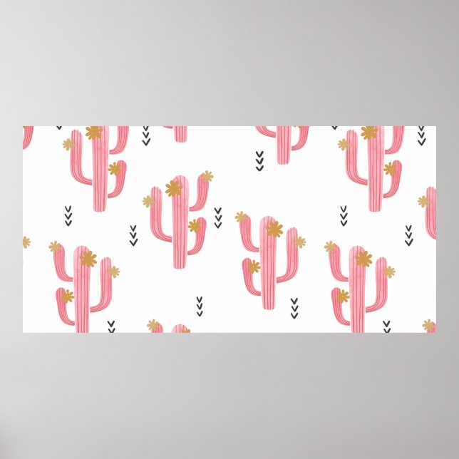 Poster Motif de cactus à fleurs d'aquarelle transparente. (Devant)