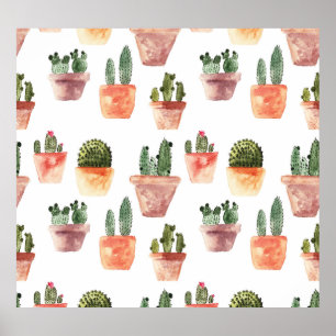 Poster Motif de cactus Brown vert à pointes
