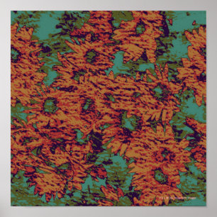 Poster Motif de camouflage de tournesol et de feuille