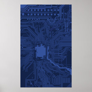 Poster Motif de carte mère Geek bleu