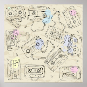 Poster Motif de cassette mixte nostalgique des années 80 