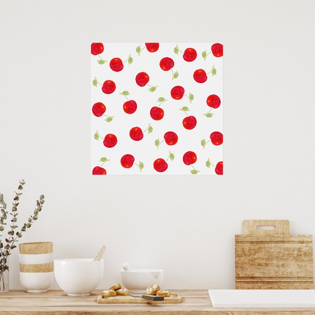 Poster Motif de cerise aquarelle (Cuisine)
