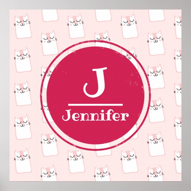Poster Motif de chat de chaton dormant Monogramme (Devant)