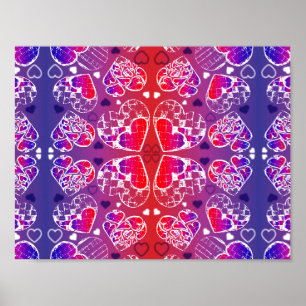 Poster Motif de coeur romantique violet et rouge Whimsica