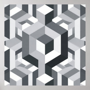 Poster Motif de cube isométrique monochrome