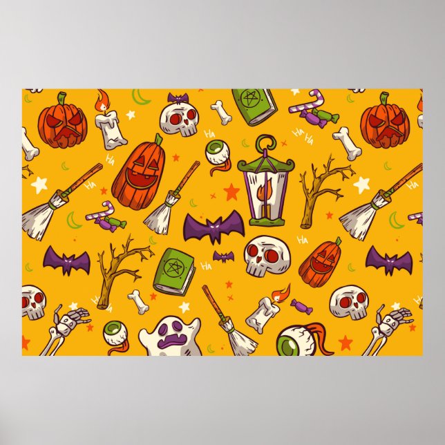 Poster Motif de design plat Halloween Thème Arrière - pla (Devant)