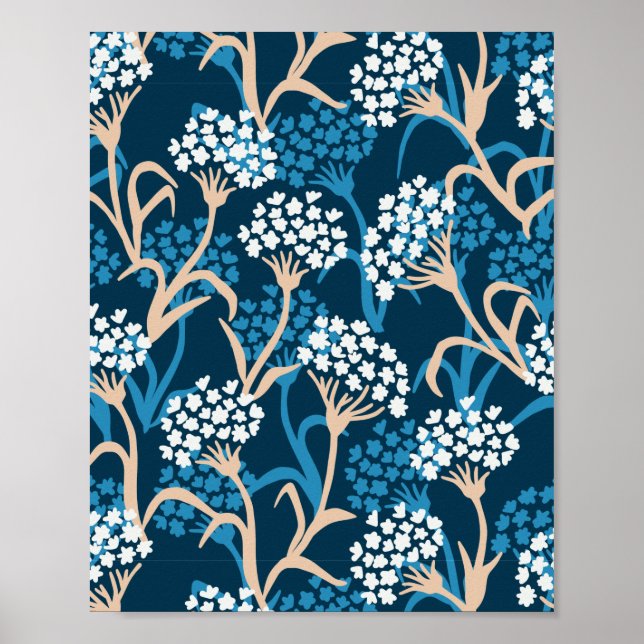 Poster Motif de dessin de fleurs bleues (Devant)