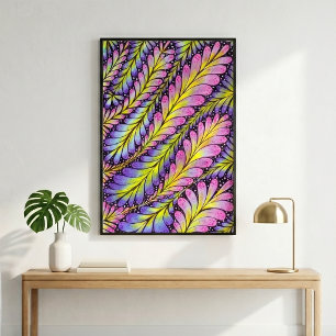 Poster Motif de feuille abstraite rose violet néon vibran