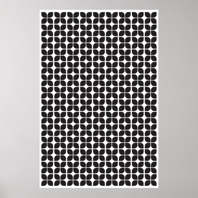 Poster Motif de feuille géométrique rétro noir (Devant)