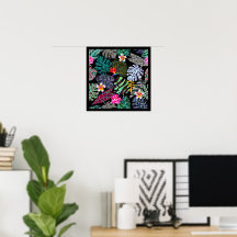 Motif de feuilles et de fleurs tropicales vibrante