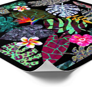 Poster Motif de feuilles et de fleurs tropicales vibrante