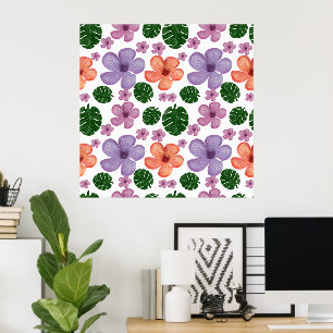 Poster Motif de feuilles florales esthétique botanique sa