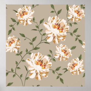 Poster motif de fleur marron sur fond bleu