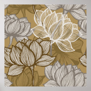 Poster Motif de fleurs Art déco. Ligne or fleurie art. fl