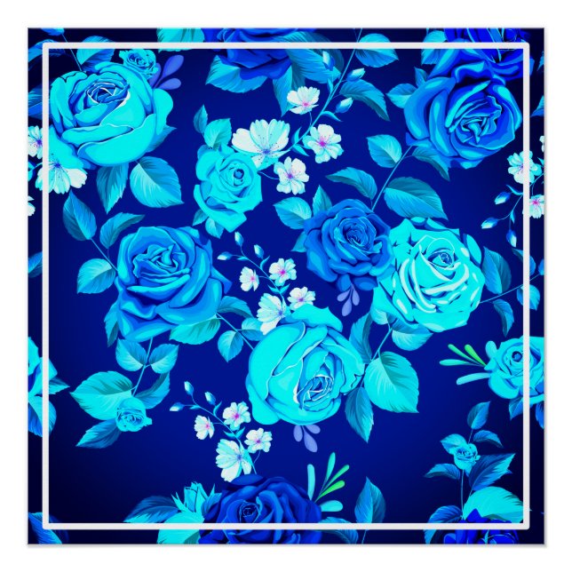 Poster Motif de fleurs de rose bleue classique-87600 (Devant)