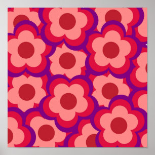 Poster Motif de fleurs hippie rétro couleur gras