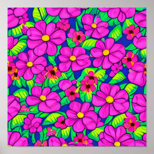 Poster Motif de fleurs roses