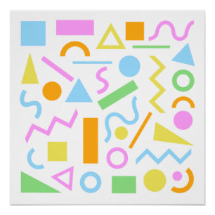Poster Motif de forme de style années 80 couleur sur blan