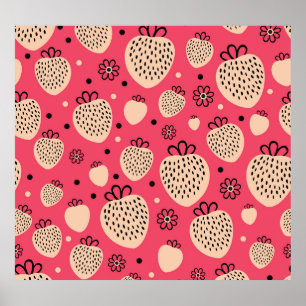 Poster Motif de fraise rose : design doux et homogène
