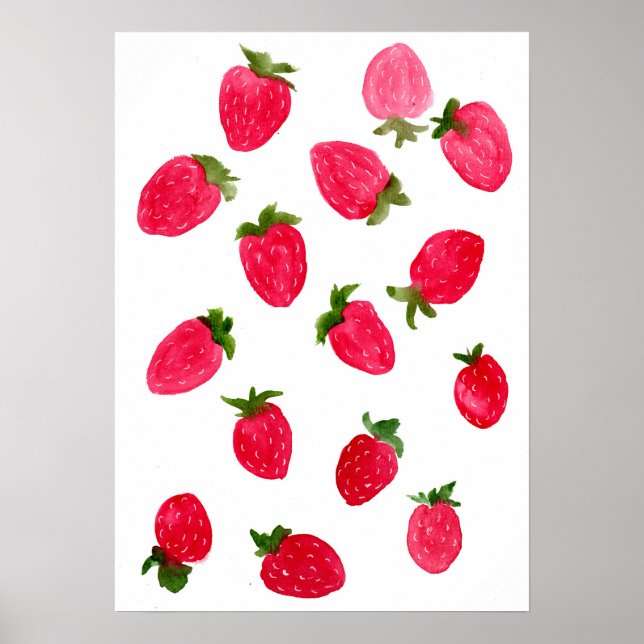 Poster Motif de fraises d'aquarelle (Devant)