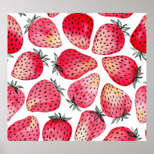 Poster Motif de fraises d'aquarelle.