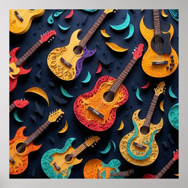 Poster Motif de guitare coloré (Devant)