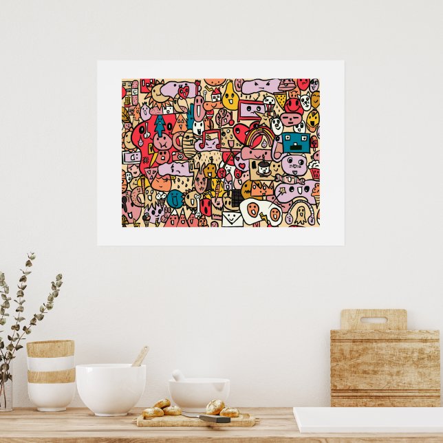 Poster Motif de jeton de personnage de dessin (Cuisine)