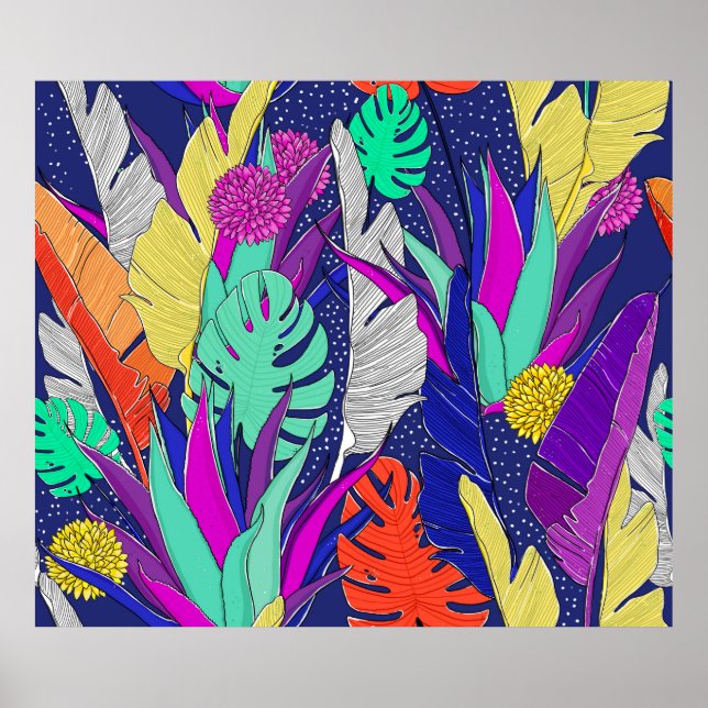 Poster Motif de jungle d'été aux couleurs vives. Jungle s (Devant)