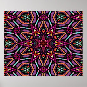 Poster Motif de kaléidoscope en mosaïque turque rétro col